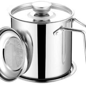 Bacon Grease Container w/ Strainer & Coaster - Kitchen Oil Pot - Large/61oz/1.8L